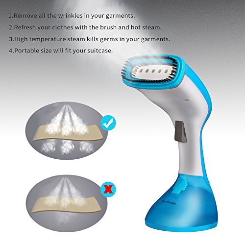 AmyHomie Portable 260ml Travel Clothes Handheld Garment Steamers 1200W/110V Fast Heat Stainless Steel Soleplate and Fabric Brush