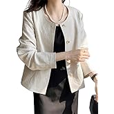 IDEALSANXUN Womens Linen Jackets Spring Summer Lightweight Linen Blazer Cardigan Tops
