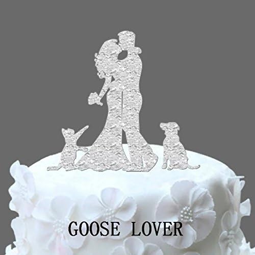 GOOSE LOVER(TM) Bride And Groom Silhouette Wedding Cake Topper With Dog And Cat, Acrylic Wedding Cake Topper, Funny Cake Topper, Romantic Couple Topper