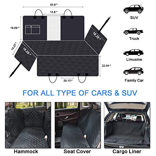 Dog Hammock for Back Seat, HeiYi 100% Waterproof Dog Car Hammock with Mesh Visual Window Storage Pockets Nonslip Anti-Scratch Dog Car Seat Covers for Cars Trucks SUV