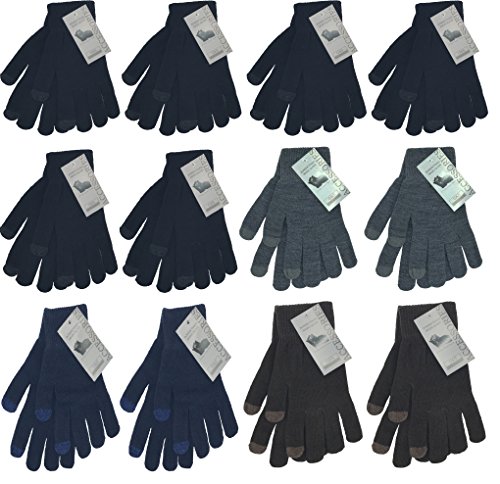 Men's Touchscreen Warm Knit Magic Stretch Gloves (12 Pack - 6 Black, 2 Navy, 2 Grey, 2 Brown) Men's Touchscreen Warm Knit Magic Stretch Gloves (12 Pack - 6 Black, 2 Navy, 2 Grey, 2 Brown)