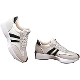 Women's Fashion Thick Sole Sneakers, Casual Lace-up Tennis Running Shoes Stylish Comfortable Block Color Sneakers