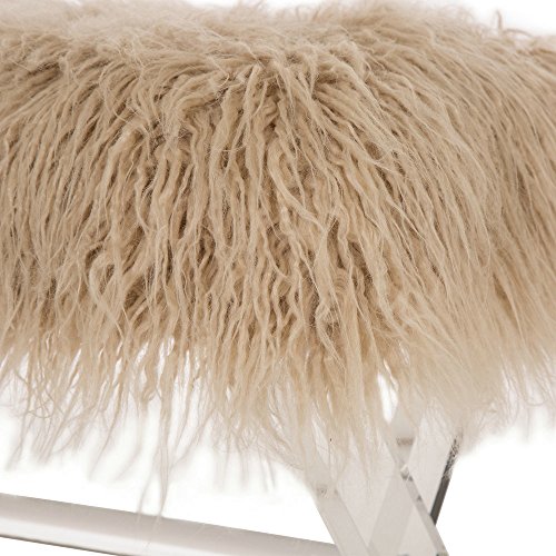 Glitzhome Luxurious Faux Fur Bench with Acrylic Legs Bedroom Furniture Khaki 25.59 Inch Length