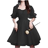 A Line Puffy Sleeves Homecoming Cocktail Dress for Women, Ruffled Short Tulle Party Dress Off Shoulder Formal Gown
