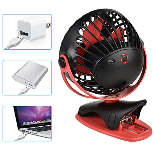 image for QINUKER Battery Operated Clip on Fan, Portable USB Rechargeable Desk S