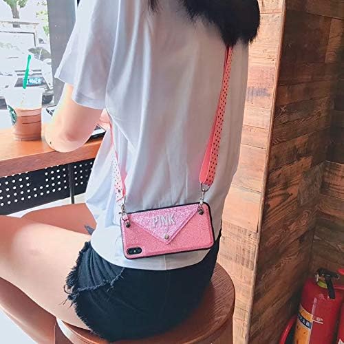 Wallet Cases - Luxury Pink Glitter Embroidery Leather Case for iPhone 7 7Plus Fashion Wave Point Lanyard Case for iPhone Xs Max X 8 6 6s Plus - by LENALE - 1 PCs