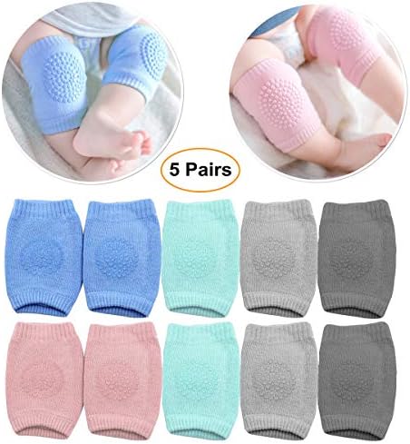 Baby Knee Pads for Crawling with Anti-Slip Grip - 5 Pairs - Boys & Girls Color Options - by MJsmile