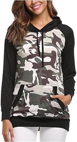FUDITAI Women's Camouflage Pocket Sweatshirts Outdoor Hoodies (BKCamouflage)L