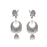 Earrings Oxidized Silver Plated Pearl Kundan Polki Ad Gemstones Traditional Jewelry 7551