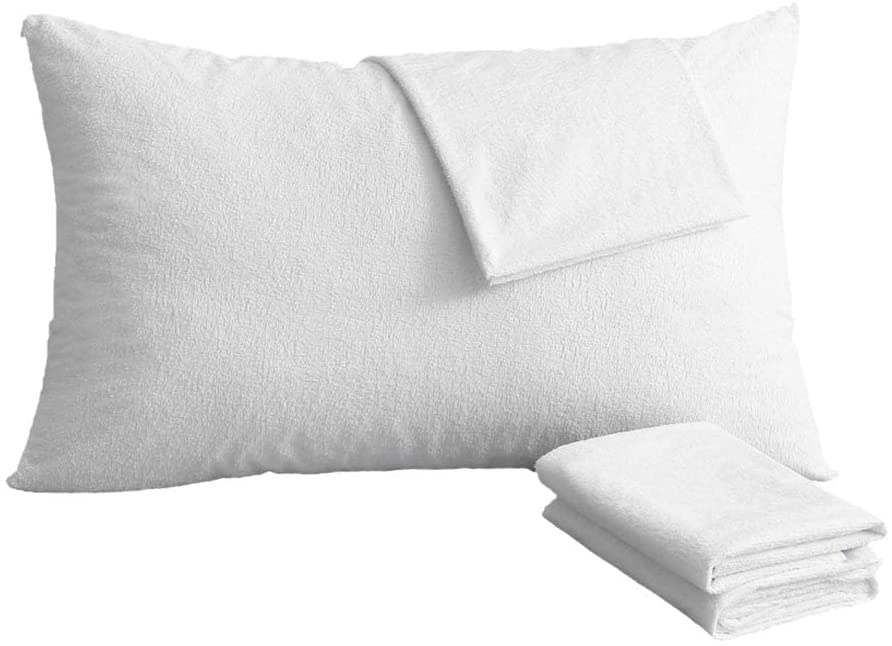 Bedecor Set of 2 Waterproof Cotton Pillowcases, Breathable, Anti-Mite, Pillow Cover with Zip, White (40 x 80 cm)