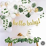 Sweet Baby Co. Greenery Boho Baby Shower Decorations Neutral with Balloon Garland, Oh Baby Banner, Ivy Leaf Garland Vines Decoration, Fake Greenery Decor for Jungle, Safari, Woodland Backdrop Theme