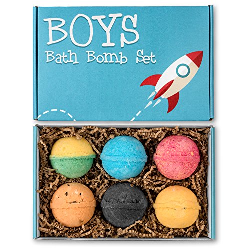 Boys Bath Bombs Set – 6 (5 oz) Lush Organic Bath Fizzies for Kids – Kid Approved Gift Box – Handmade in the USA Kid Safe Assorted Colors