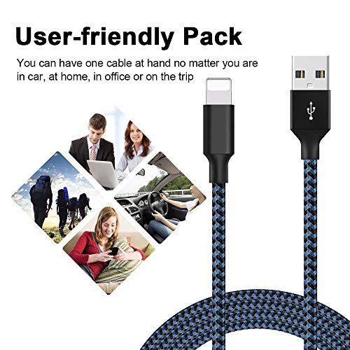Vanzon Phone Cable 5Pack (2x3FT 2x6FT 10FT) to USB Syncing Data and Nylon Braided Cord Charger Charging Cable Compatible Phone XS MAX, XR, X, 8, 7, 7 Plus, 6, 6s, 6 Plus, 5, 5c, 5s, SE-Blue - Thumbnail 5
