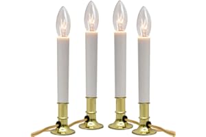 GOOTHY 4 Pack Christmas Electric Window Candles Lamps with Gold Plated Base, Christmas Window Candles with 7 Watt C26 Clear Bulbs, Plug in Window Candle Lights for Wedding Home Church Decor, On/Off Switch