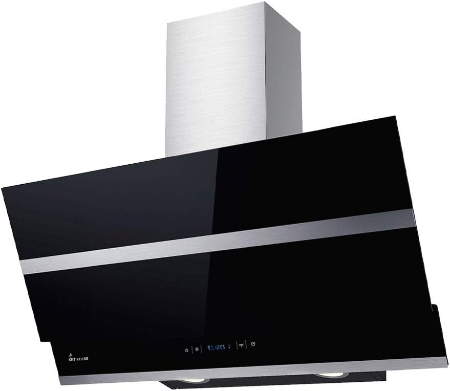 KKT KOLBE Kopffreie Dunstabzugshaube/Wandhaube (90cm / Edelstahl/schwarzes Glas/Extra-leise / 4 Stufen/LED-Beleuchtung/TouchSelect Sensortasten) HERMES906S