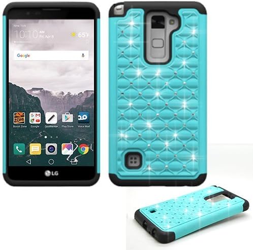 Phone Case for Straight Talk LG Stylo 2 4g LTE GSM/CDMA/LG Stylo-2-V (Verizon) Crystal-Dual-Layered Rugged Cover (Crystal-Teal with Black)