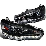 Spec-D Tuning 2LHP-EVO08JM-8-TM Mitsubishi Lancer EVO X 10 Black R8 Style LED Projector Headlights