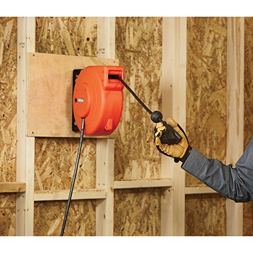 Ironton Retractable Extension Cord Reel 40ft. 12/3, Triple Tap on