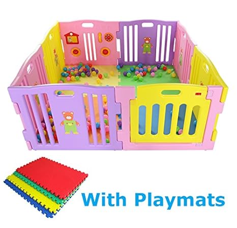 MCC Laufgitter, Laufstall in Rosa, 8 Elemente, Plastik, faltbar, mit Spielmatten, NEU !