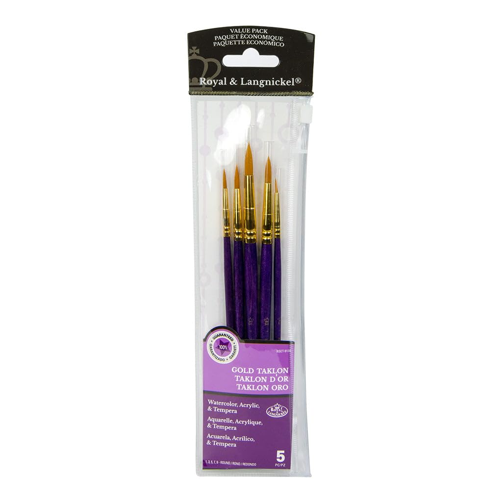 Royal & Langnickel Zip N' Close Gold Taklon Rounds Brush Set (Pack of 5)