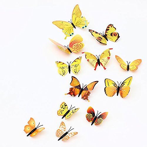 12PcsX 1Color Art Decal Girls Home Room Wall Stickers 3D Butterfly Decorations Decors "Yellow Color" Set13