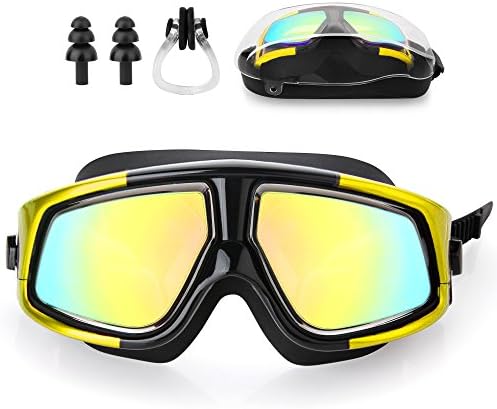 ToySharing Large Frame Swimming Goggle Prescription with Optical Corrective UV Protection Anti-Fog Lenses Swim Glasses by (Yellow -2.0)