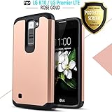 LG K10 Phone Case, LG Premier LTE Case, Starshop Hybrid [Shock Absorption] Rugged Impact Advanced Armor Phone Cover With [Premium Screen Protector Included] For LG K10 / LG Premier LTE (Rose Gold)