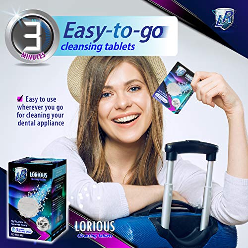 LORIOUS 120 Retainer Cleaner and Denture Cleaner Tablets for 4 Months Supply, Remove Bad Odor, Plaque, Stains from Invisalign, Braces, Aligner, Sport Mouthguard, Dental Night Guard for Grinding Teeth