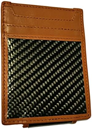 Carbon Fiber Wallet, RFID blocker with Leather and Magnetic Money Clip (Brown)