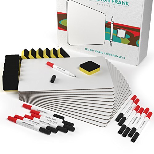 12 Pack Dry Erase Whiteboards Set, Small White Boards Great for Students and Classrooms, 9x12 Inch Mini Lap Board with Red Black Markers and Erasers