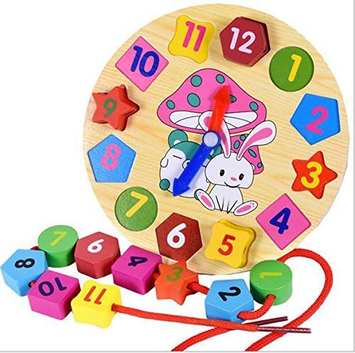 Anthonygift wooden colorful digital geometry clock blocks bead toys cartoon rabbit children Educational toys puzzle blocks