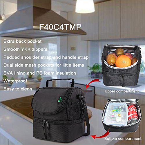 Lunch Bag For Boys Men Women Kids, F40C4TMP YKK Zipper Insulated Soft Tote Cooler Box With Pocket,Shoulder Strap, Medium Black (6 Can)