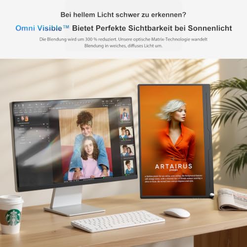 UPERFECT Portable Monitor 15.6 inch, NxtLED Eye-Friendly Laptop Monitor, 125% sRGB 1080p, Flicker-Free Display with USB-C, HDMI and VESA Connection for Computer, Mini PC and Game Consoles