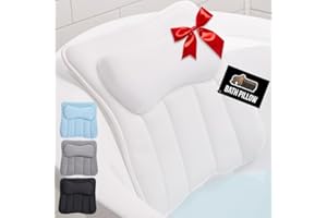 GORILLA GRIP Bath Pillow for Tub with Powerful Suction Cups, Headrest Pillows for Neck and Back Support, Machine Wash, Bathtub and Hot Tub Accessories, Relaxing Spa Gift Essentials for Women, White