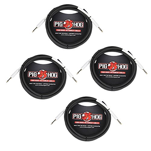 Pig Hog PH10 Tour Grade 4 Pack 10 Foot 1/4"" Straight to Straight Guitar Cable