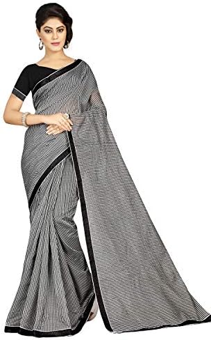 Pramukh Suppliers Women's Checkered Cotton Silk Sarees With Blouse Piece(NAVNEET_BLACK)