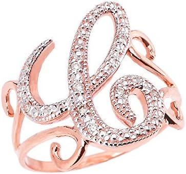 14k Rose Gold Modern Cursive "C" Diamond Initial Ring (Size 7)