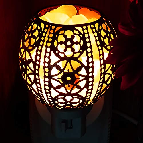 Salt Night Light,Natural Wall Light Salt Lamp with 2 Bulbs, Himalayan Rocks Salt Lamp with Spherical Metal Basket Valentine's Day Gift