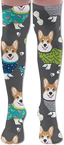 Corgis In Pajamas Knee High Sock Compression Socks Soccer Socks Tall 25.5" For Running,Medical,Athletic,Edema,Diabetic,Varicose Veins,Travel,Pregnancy,Shin Splints,Nursing