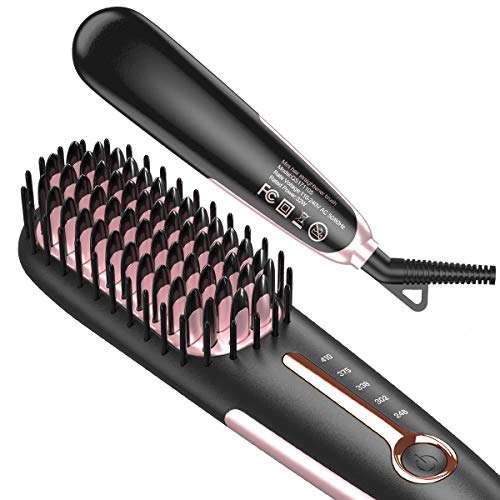 Hair Straightening Brush 3.0, Buture Mini Hair Straightener Brush Negative ion Ceramic Iron Hair Brush Fast Heat Hot Brush Travel Size Anti-scald MCH 110-240V Auto Off Temperature Lock (Black)