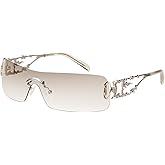 mosanana Y2K Rhinestone Flame Rectangle Sunglasses for Women with Bling Glitter MS52350