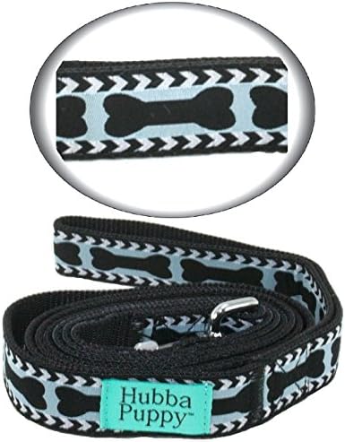 Hubba Puppy Chevron Dog Bones Nylon Leash, Large, 1 in by 6 feet , Battleship Blue and Black