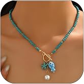 CXENSJH Fish Pendant Necklace for Women Boho Colorful Bead Choker with Fish Predant Trendy Statement Adjustable Party Prom Jewelry