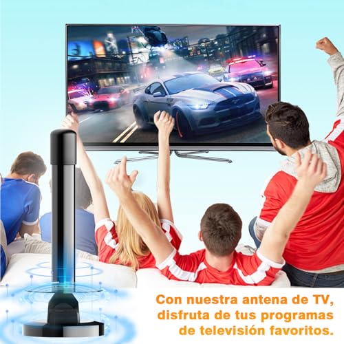 Antena TV Interior Potente para Smart TV – Antena TDT Digital HD 4K/1080P con Recepción 360° Omnidireccional, Base Magnética Estable, Compatible con DVB-T2/DVB-T y HDTV, Fácil Instalación, Sin Cuotas