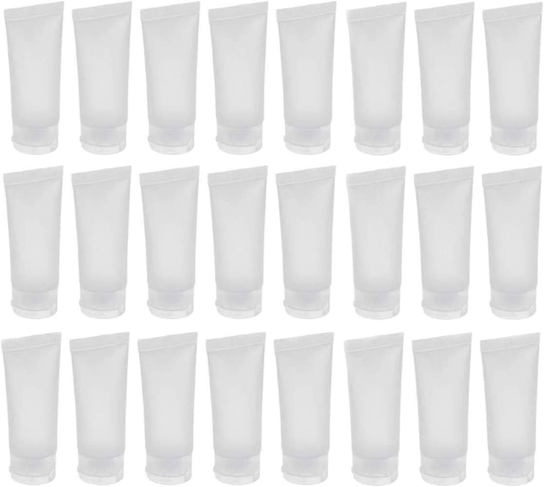 24PCS 100ml/3.4oz Empty Portable Refillable Clear Plastic Cosmetic Soft Tubes Bottles with Flip Cover Makeup Sample Travel Packing Container Holder Vial Jar Pot for Shampoo Facial Cleaning Toothpaste