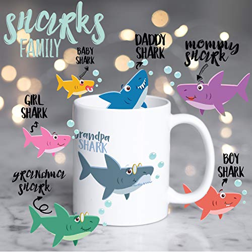 Personalized Shark Family Daddy Shark Coffee Mugs - 11oz Ceramic Mugs - Birthday Gifts, Mother"s Day Gifts, Fathers Day Gifts, Christmas Gifts