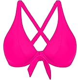 Women Underwire Bikini Top Only - Knot Front Bathing Suit Top Swim Bra Push Up Swimsuits Top
