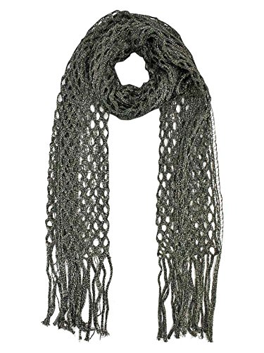 Olive Metallic Long Mesh Fringed Shawl