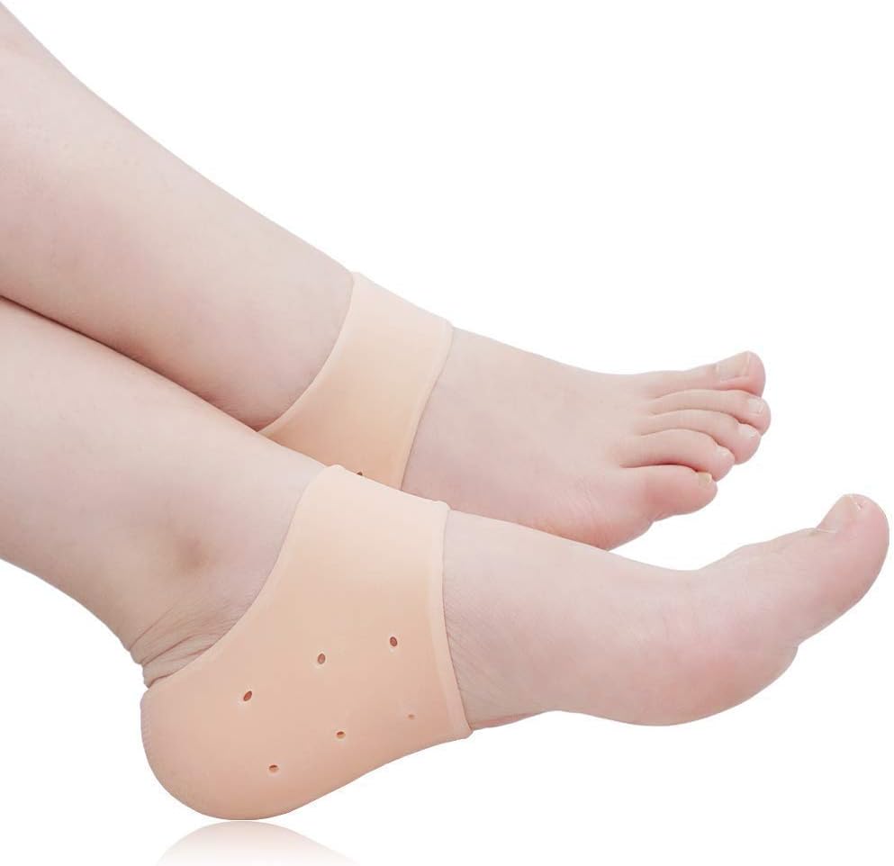 SHOPTOSHOP Silicone Gel Heel Pad Socks for Pain Relief for Men and Women (Beige, Free Size) - 1 Pair (Standard)