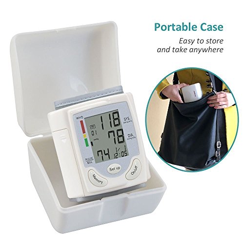 Wrist Blood Pressure Monitor, Digital BP Monitor with Memory Storage, Intelligent LCD Display Automatically Measure Pulse Diastolic Systolic and Shows Hypertension level (White)